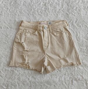 SO Distressed High Rise Curvy Midi Shorts
